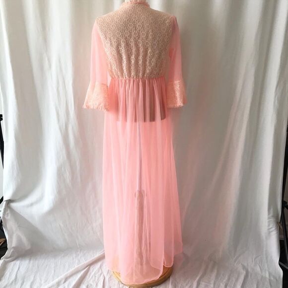 Vintage bright pink nylon lace  robe size S - Picture 8 of 10